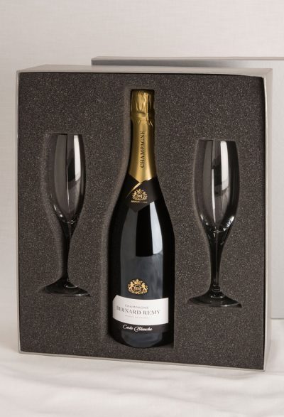 champagne and Flutes in Silver Box